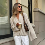 Loose Knitted Cardigan Sweater Autumn Winter V neck Knitted Cardigan Idle Loose Sweater Women Bella Mia