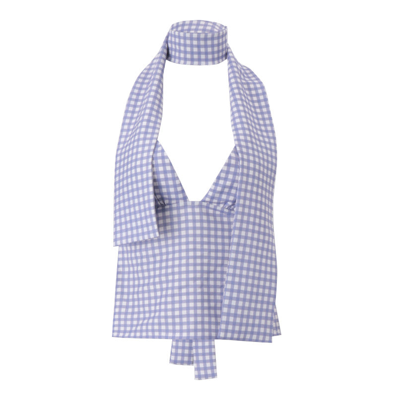 Women Clothing Summer Sexy Plaid Ribbon Slim All Matching Tank Top for Women Bella Mia