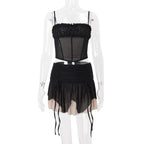 Women Clothing Summer Sexy Mesh Irregular Asymmetric Top Sexy Color Block Skirt Set Bella Mia