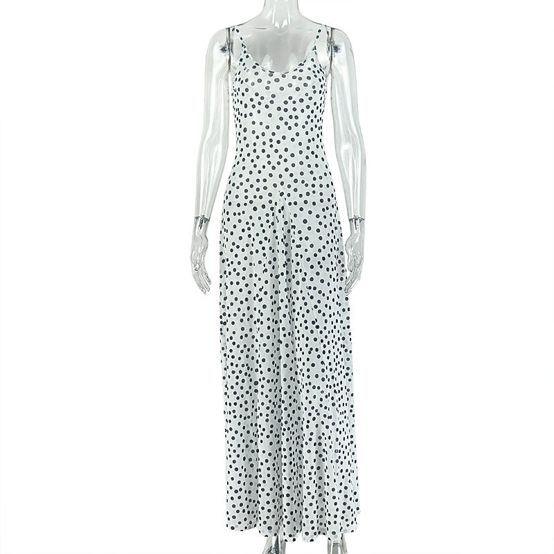 Sweet Women Clothing Polka Dot All Matching Hip Dress Holiday Low Cut Slimming Strap Maxi Dress