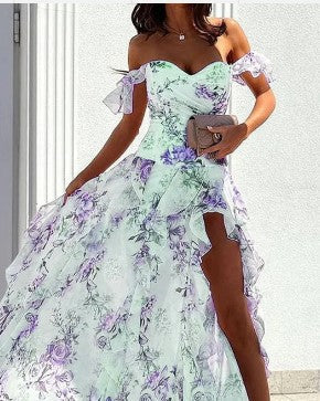 Summer Sexy off Shoulder Sleeveless Split Waist Controlled Dress Bella Mia