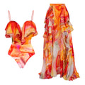 Swimsuit Ruffled One Piece Swimsuit Beach Vacation Women Average Size Order