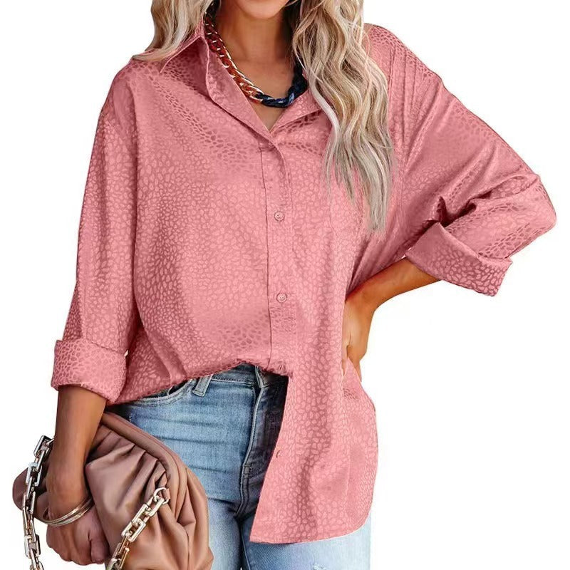 Women Shirt Autumn Comfort Satin Gravel Pattern Long Sleeve Loose Women Top Bella Mia
