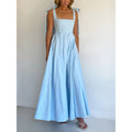 Elegant Solid Color Spring Summer Stitching Tied Maxi Dress