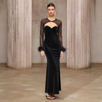 Dress Two Piece Semi Transparent Mesh Top Velvet Tube Top Dress Dinner Light Luxury Cheongsam Bella Mia