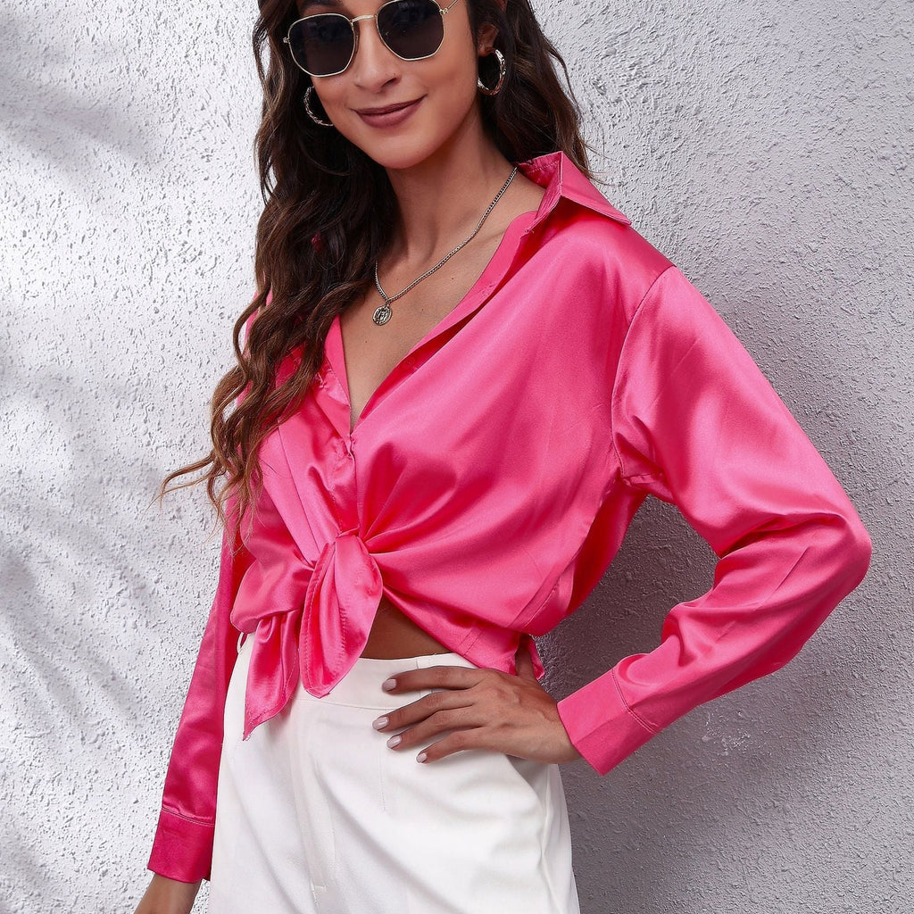 Satin Shirt Women Satin Artificial Silk Long Sleeve Shirt Bella Mia