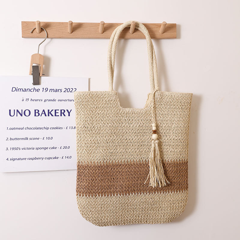 Woven Two Tone Tassel Woven Bag Shoulder Bag Casual Straw Bag Casual Women Bag Beach Bag Bella Mia