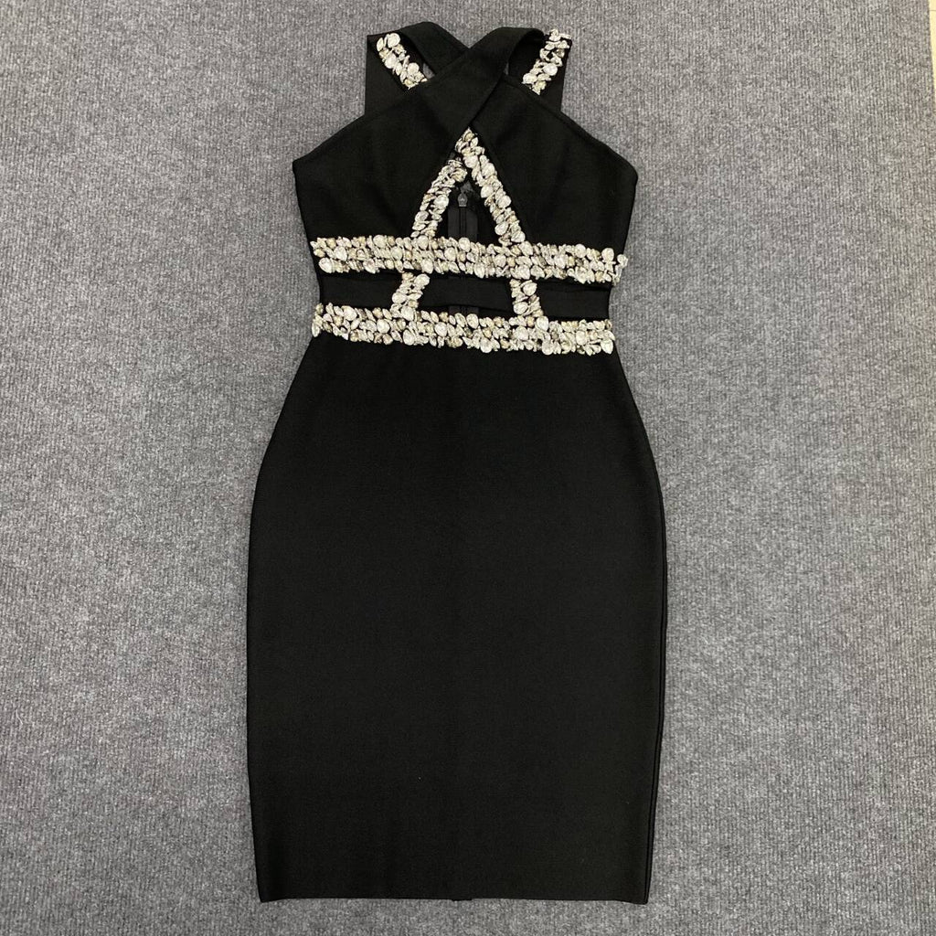 Sexy Cross Hollow Out Cutout Handmade Rhinestone Bandage One Piece Dress Party Gathering Dress Bella Mia
