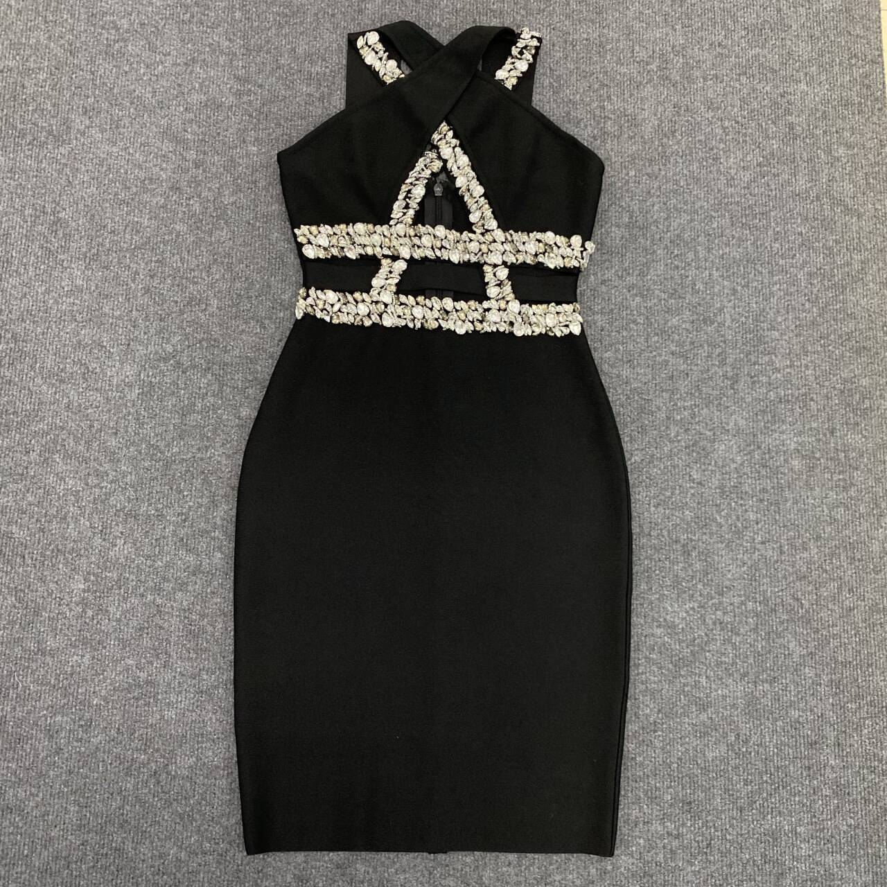 Sexy Cross Hollow Out Cutout Handmade Rhinestone Bandage One Piece Dress Party Gathering Dress Bella Mia