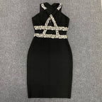 Sexy Cross Hollow Out Cutout Handmade Rhinestone Bandage One Piece Dress Party Gathering Dress Bella Mia