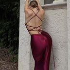 Women Clothing Winter Sexy Backless Lace up Fold Dress Bella Mia