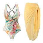 One Piece Swimsuit Women Conservatively Thin Vintage Printed Hard Bag Swimsuit with Steel Bracket Tulle Skirt Bella Mia