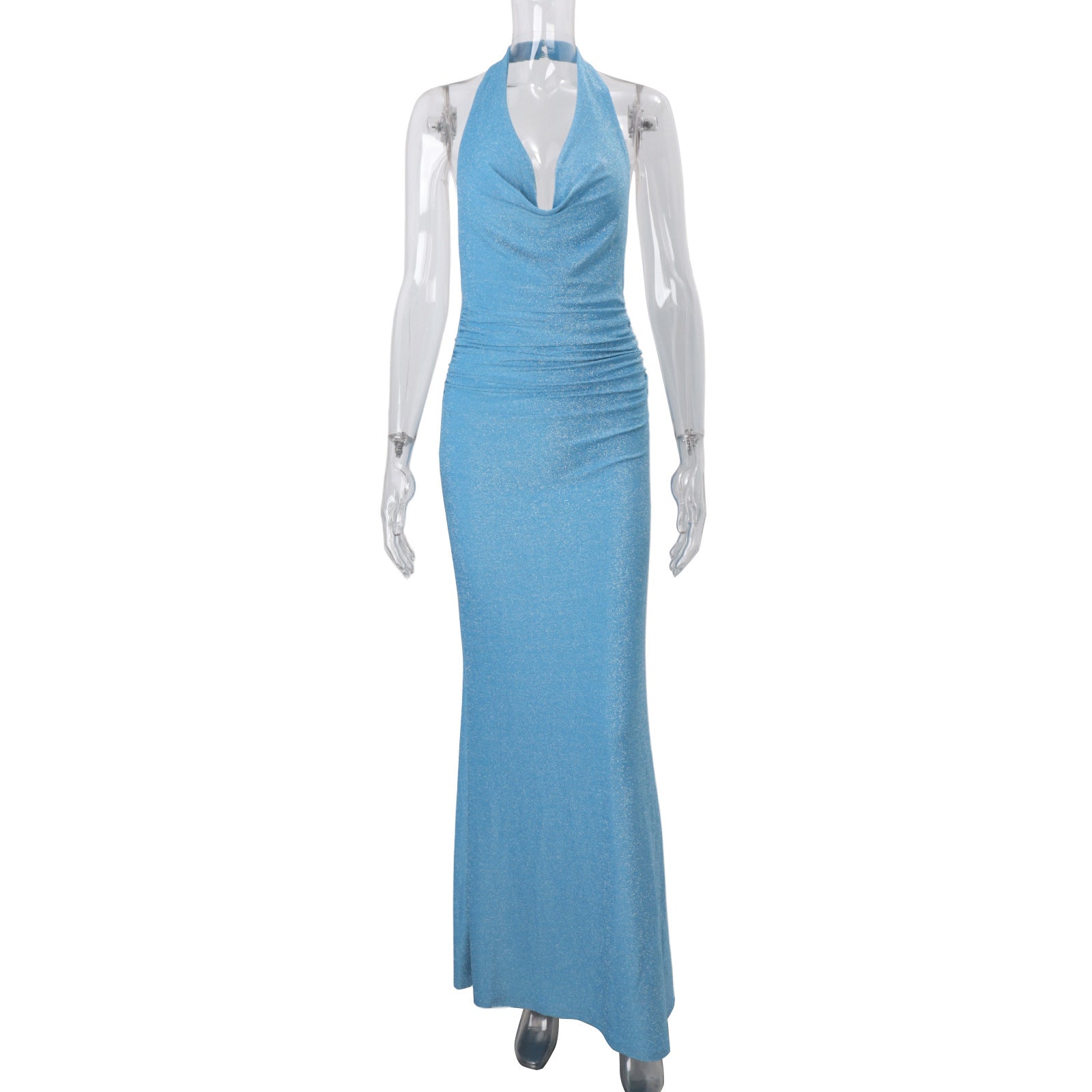 Fall Women Clothing Sexy Backless Halter Swing Collar Solid Color High Waist Slim Hip Long Dress Bella Mia