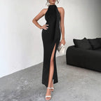 Sexy Backless Lace up High Slit Dress Ribbon Design Sleeveless Dress Bella Mia