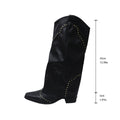 Retro Rivet High Top Western Cowboy Boot Women Long Mid Heel Pointed Toe Slip on Knight Boots Long Boots Bella Mia