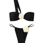 Bikini Beach Swimsuit Three Dimensional Floral White One Shoulder Women Split Sexy Swimsuit Bella Mia
