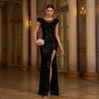 Women Clothing Advanced Sleeveless round Neck Slim Fit Sheath Cocktail Split Evening Dress Bella Mia