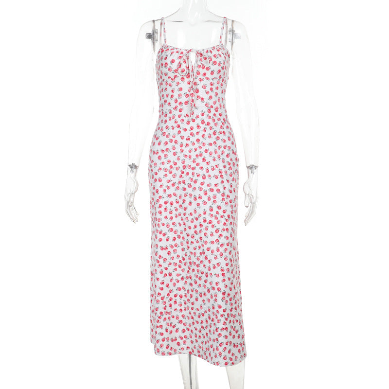 Polka Dot Printed Floral Strap Dress Women Summer French Sexy Backless Dress Bella Mia