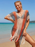 Rainbow Color Hollow Out Cutout Beach Cover up Seaside Holiday Bikini Cover Swimsuit Outwear Sun Protection Clothing Bella Mia
