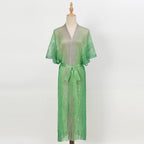 Summer Beach Sun Protection Shirt Gradient Color Lace Up Tassel Beach Cover Up Short Sleeve Knitted Long Cardigan Bella Mia