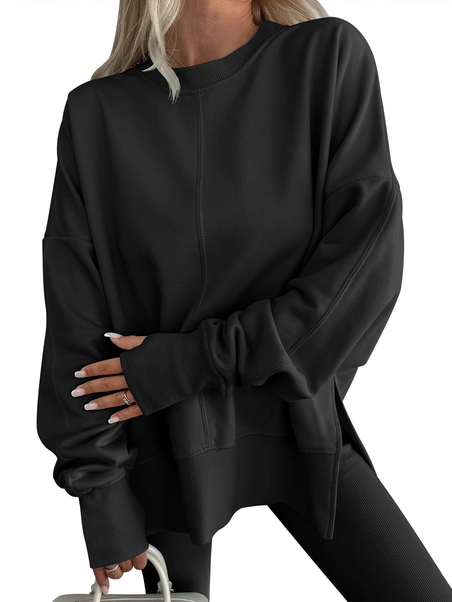 Code Casual round Neck Pullover Solid Color Loose Sports Long Sleeve Sweatshirt Tops Bella Mia