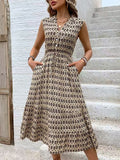 Summer Suspender Dress Waist Geometric Abstract Printing Dress