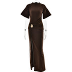 Arrival Pleated round Neck Dress Women Sexy High Split Hip Bag Dress Bella Mia