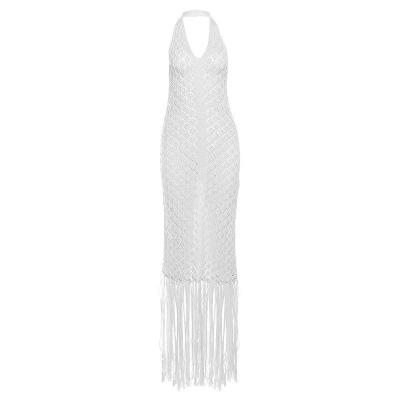 Summer Beach Dress Women Solid Color Sexy Knitted Beach Group Cover up Sunscreen Knitted Dress Bella Mia