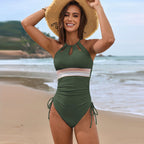 Solid Color Stitching One Piece Swimsuit Accessories Belt One Piece Swimsuit Bella Mia