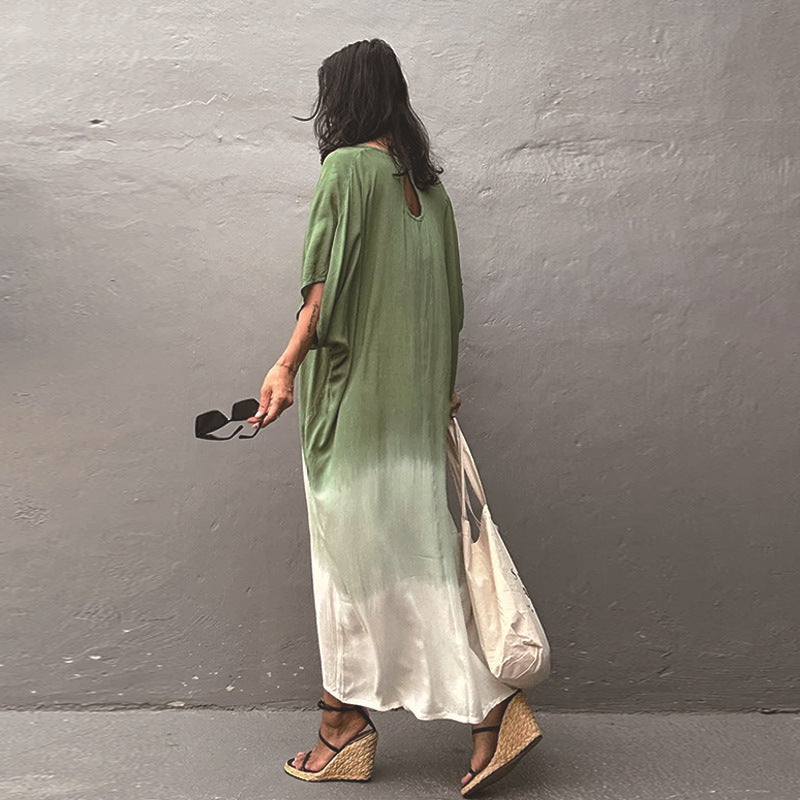 Gradient Color Rayon Beach Dress Vacation Beach Cover Up Swimsuit Outwear Dress Women Slit Bella Mia