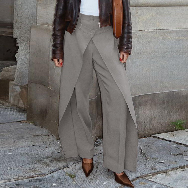 French Minority Design High Waist Trousers Women Clothing Spring Loose Irregular Asymmetric Casual Wide Leg Pants Bella Mia