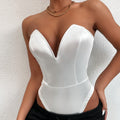 Women Tight Bottoming Shirt Slim Fit Figure Flattering Bodysuit Sexy V-neck Tube Top Bodysuit Bella Mia