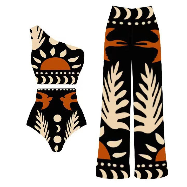 Lonkey Swimwear Retro Printed Mesh Trousers Conservative Swimwear Bikini Bella Mia