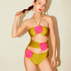 French One Piece Solid Color Women Swimsuit Solid Color Sexy Floral Short Skirt Swimsuit Women Bikini Bella Mia