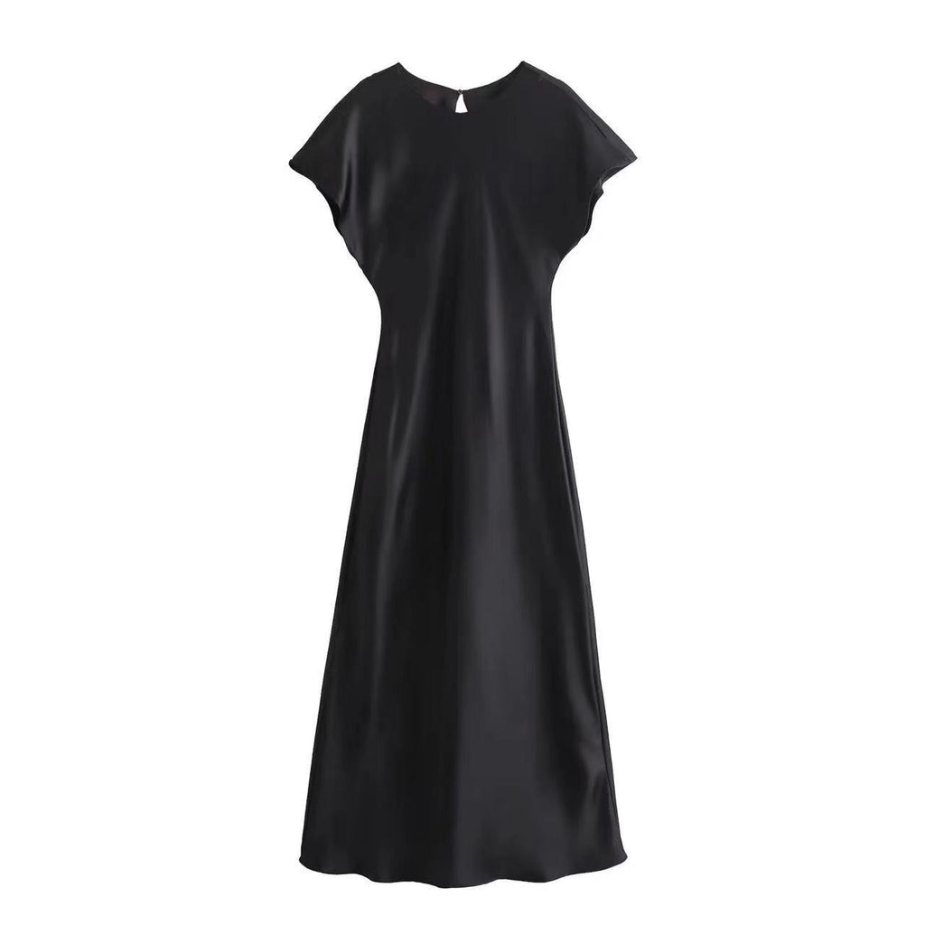 Satin Dress Satin Sleeveless Dress Casual Solid Color V neck Silk Satin Midi Dress Bella Mia