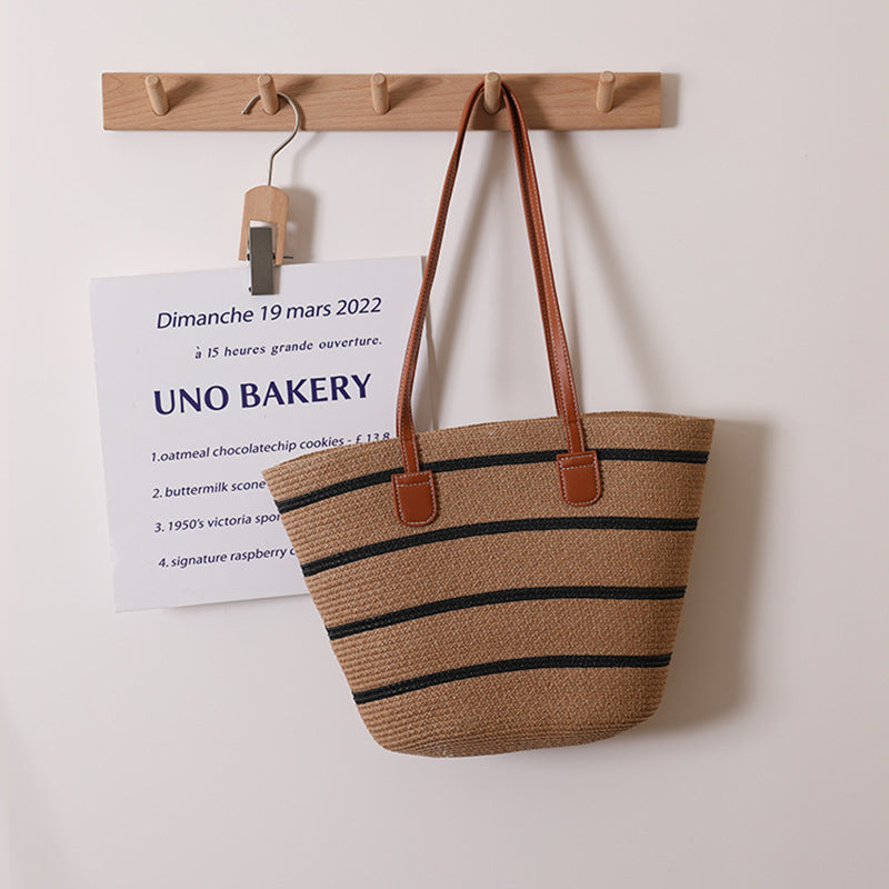 Simple Shoulder Straw Bag Woven Bag Summer Large Capacity Casual All Match Women Seaside Beach Rattan Woven Bag