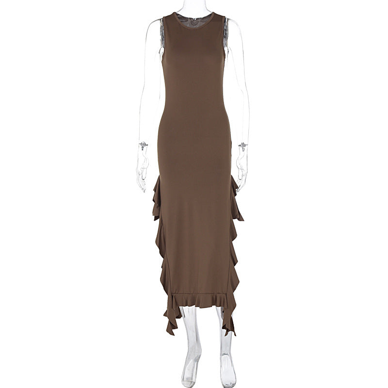 Summer round Neck Flounce Slim Fit Slit Dress Girls Bella Mia