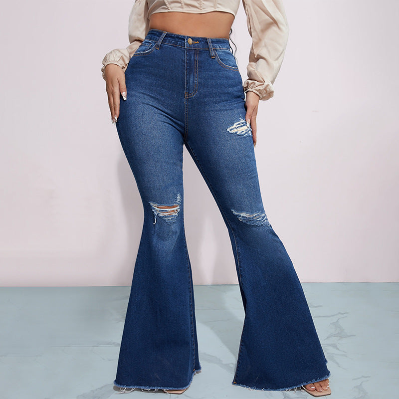 Jeans Arrival High Waist Stretch Flared Pants Hip Lifting Denim Trousers Women Ripped Denim Bella Mia