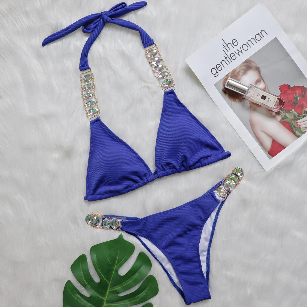 Bikini Plain Women Split Strap Luxury Diamond Swimsuit Sexy Metal Chain Accessories Swimwear Bella Mia
