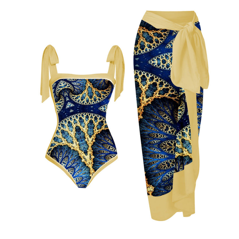 Swimsuit Multi Color Printed Sheath Gauze Skirt Anti-Exposure Two Piece Sun Protection Swimsuit for Women Bella Mia