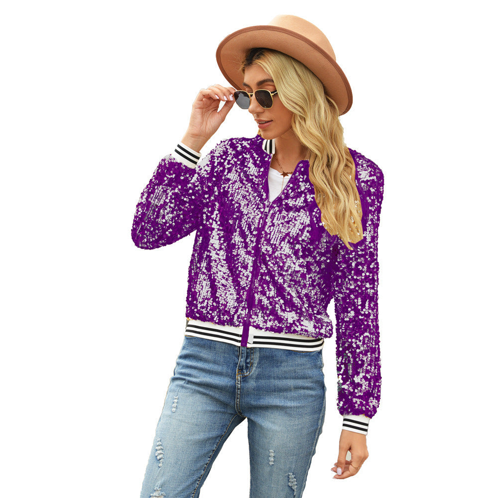 Autumn Winter New Sequined Long Sleeved Women Coat Bella Mia