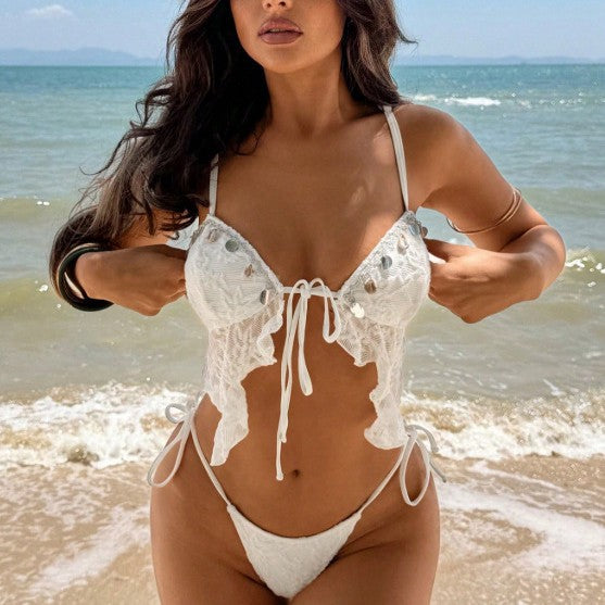 Summer Women Lace Sequ Spaghetti Strap Sexy Beach Vacation Bikini Swimsuit Bella Mia