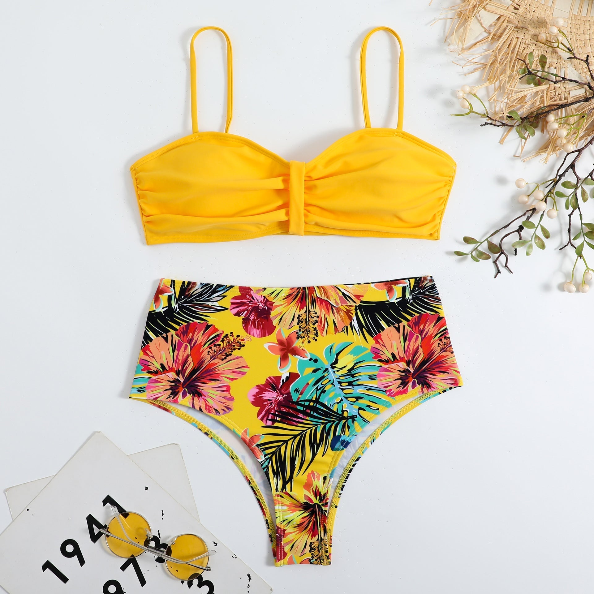 Swimsuit Women Split Bikini Retro Sexy Solid Color Printing Bikini Wear Bella Mia