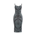 Autumn Winter Women Clothing Suspenders Low Cut Backless Print Back Slit Slim Fit Sexy Dress Bella Mia