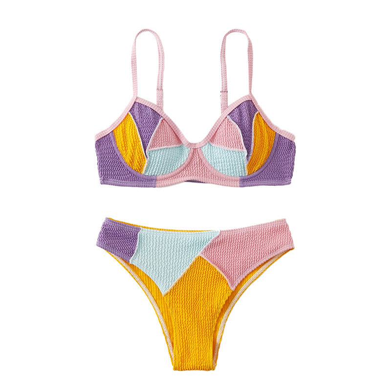 Sexy Double Shoulder Stitching Steel Bracket Push up Bikini High Waist Beach Split Swimsuit Bella Mia