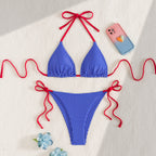 Bikini Plaid Colorblock Triangle Cup Lace up Sexy Split Bikini Swimsuit for Women Bella Mia