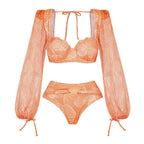 V neck Shell Decorative Mesh Long Sleeve One Piece Swimsuit Women Bella Mia