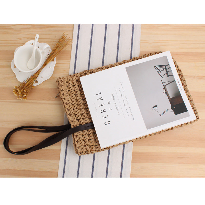 Large Capacity Casual Straw Bag Korean Shoulder Bag Solid Color Handmade Woven Bag Mori Photo Bella Mia