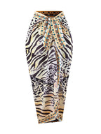 Bikini Leopard Print Lace up Halterneck Cover Belly Backless Gauze Skirt Sunscreen Swimsuit Women Bella Mia