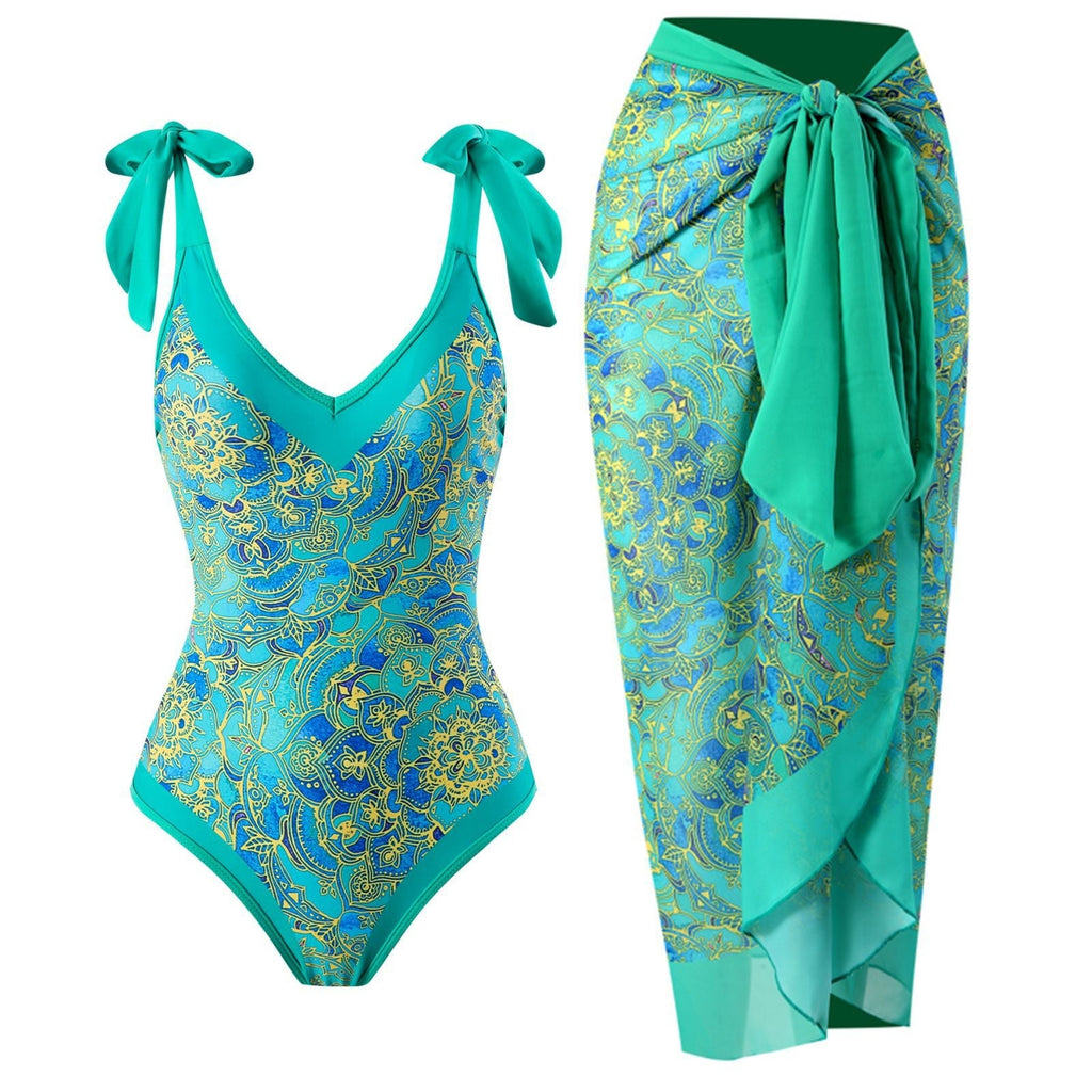 Women Sexy One Piece Swimsuit Women Skinny Slimming Retro Tied Swimsuit Suit Chiffon Dress Bella Mia